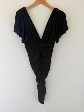 Marciano Black Draped V-Neck Ruched Dress